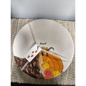 Rae Dunn Watercolor Thanksgiving 11" Dinner Plates Pumpkin/Cornucopia 🍁🍎